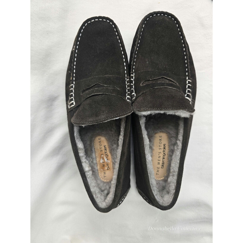 The Men's Shop Bloomingdales Shearling Suede Leather Size 9M Dark Brown